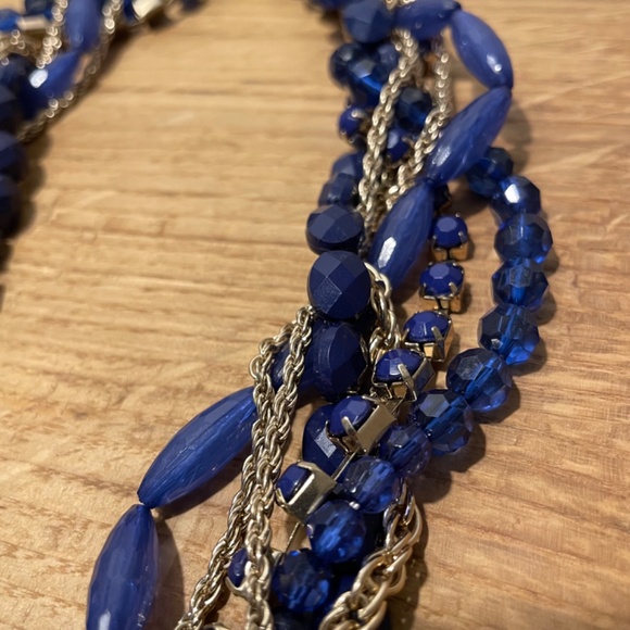 Loft Necklace Fashion Jewelry Blue Gold Geometric Layered Pattern Accessory - Picture 7 of 7